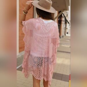 Pink Lace And Crochet Kimono